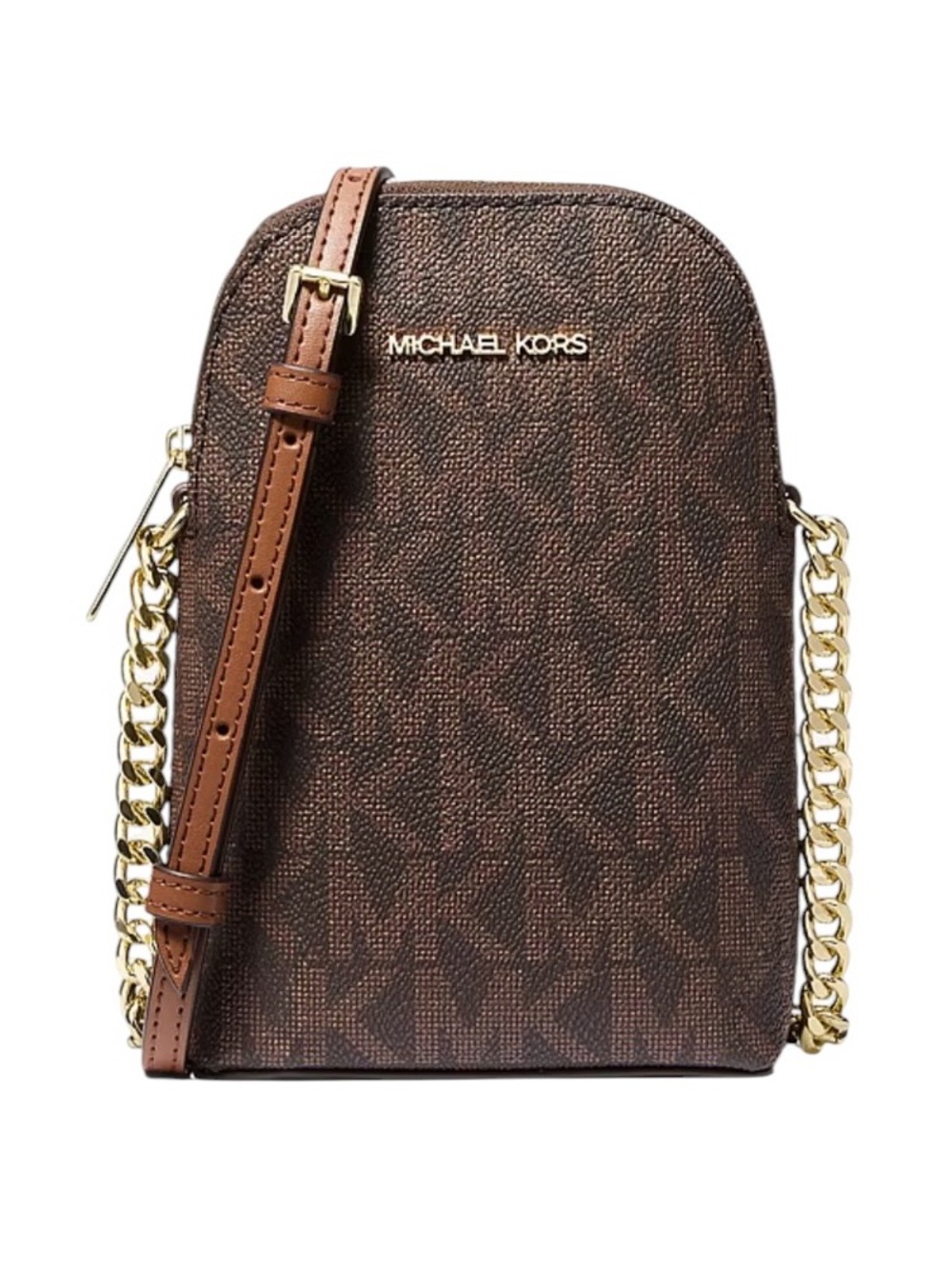 NWT Michael Kors Dark Brown MK Logo Chain Crossbody Gold-tone Hardware